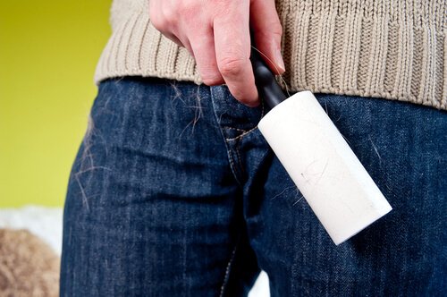 Rolla kläder för att få bort hår.